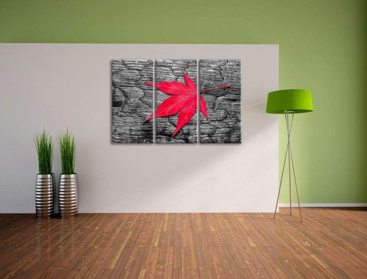 Rotes Ahornblatt im Herbst schwarz/weiss 3-Teiler Leinwandbild 120x80 Bild auf Leinwand, XXL riesige