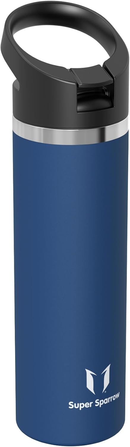 Sparrow Trinkflasche Edelstahl 750ml Thermosflasche mit Strohhalm Deckel | Isolierbecher Thermosflas