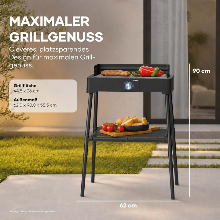 SEVERIN Standgrill mit Edelstahl-Grillrost und Standuntergestell und Ablagerost, Elektrogrill mit sc