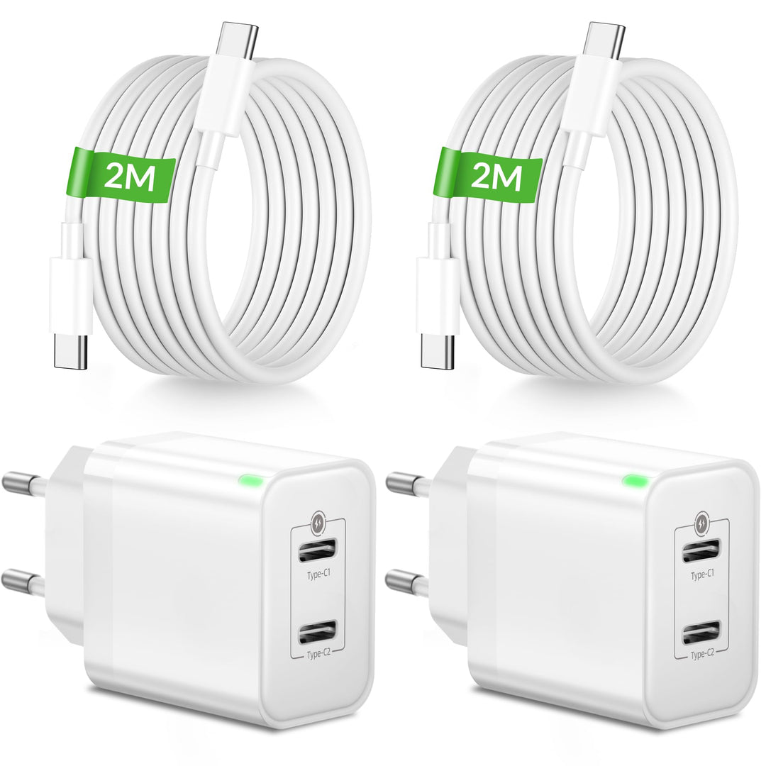 45W 2-Port USB C Ladegerät Ladekabel, 2M Schnellladekabel für iPhone 2-Pack | USBC Schnellladegerät