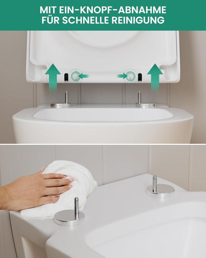 ANYCEE Toilettendeckel mit Absenkautomatik, WC Sitz aus Duroplast, Klodeckel mit Antibakterielle, To