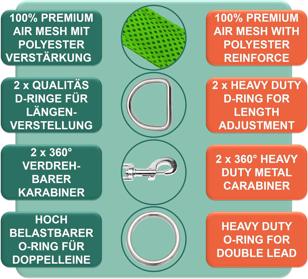 DEY - Premium Hundeleine Air Mesh 2m | 3fach Verstellbar | für Kleine, Mittelgrosse u. Grosse Hunde