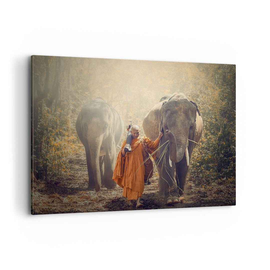 Bilder auf Leinwand 100x70cm Leinwandbild Elefant Mönch Dschungel Gross Wanddeko Bild Schlafzimmer K