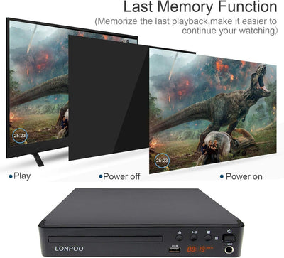 LP-099 DVD Player for TV, Region-Free CD Player with HDMI Connection (1080p Upscaling), AV Output, U