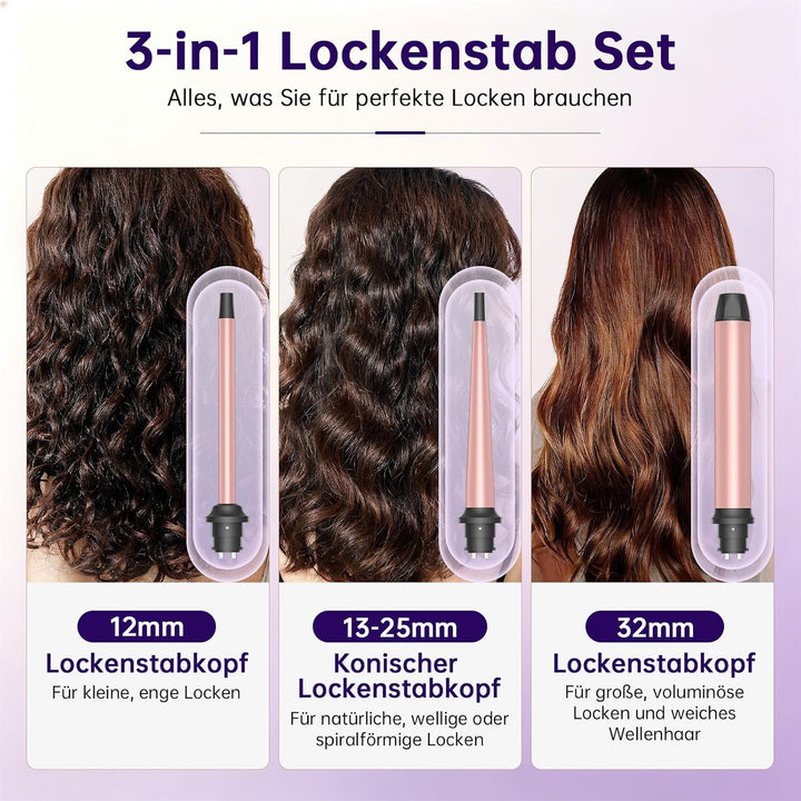 3 in 1 Lockenstab, 13 Temperaturstufen, 30 Sekunden Schnelles Aufheizen | Auswechselbare Keramik-Tur
