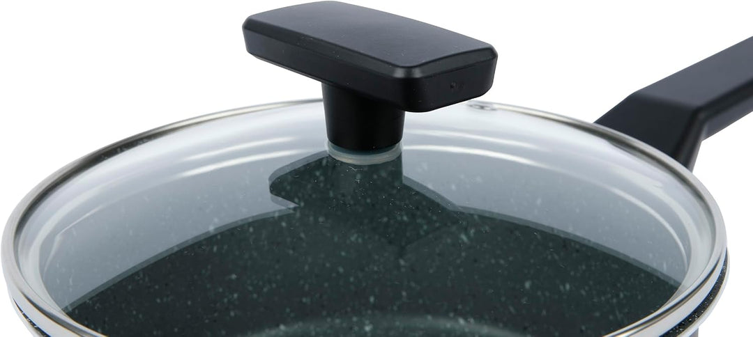 axentia 135616 Stieltopf, gepresst, mit Glasdeckel, Ø ca. 16 cm, schwarz