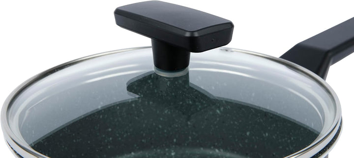 axentia 135616 Stieltopf, gepresst, mit Glasdeckel, Ø ca. 16 cm, schwarz