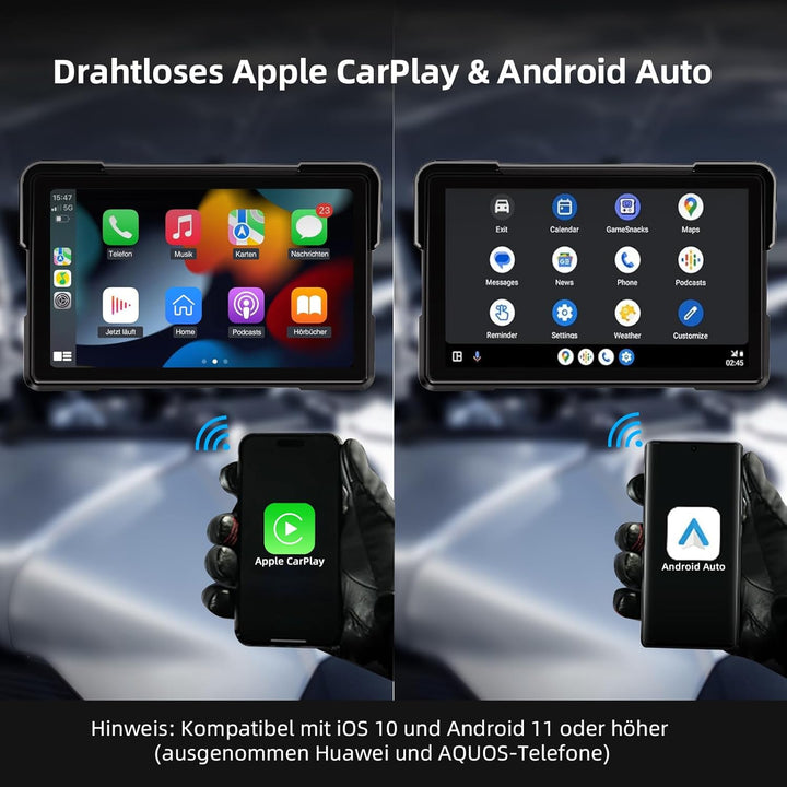 7 Zoll Motorrad Display mit Wireless CarPlay & Android Auto, 1000 Nits Helles Motorrad Navi Touchscr