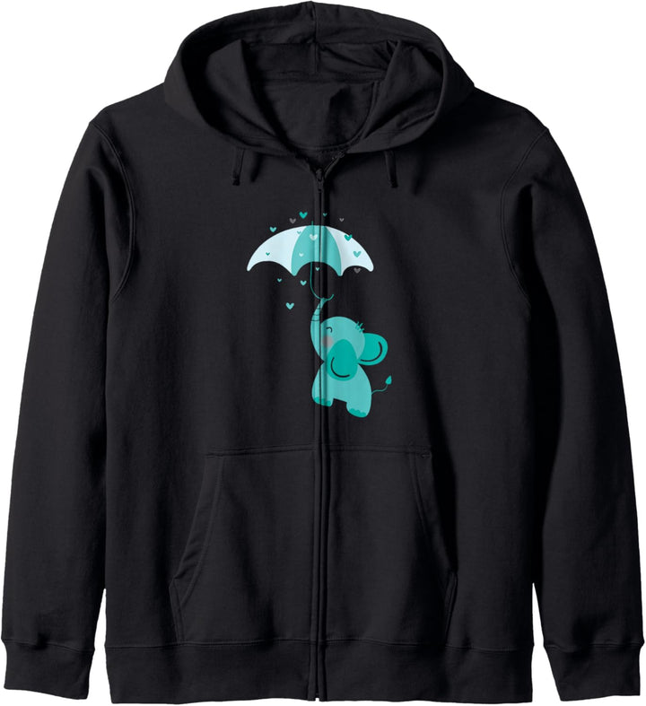 Niedlicher blauer Elefant mit Regenschirm Geschenk Kinder Kapuzenjacke