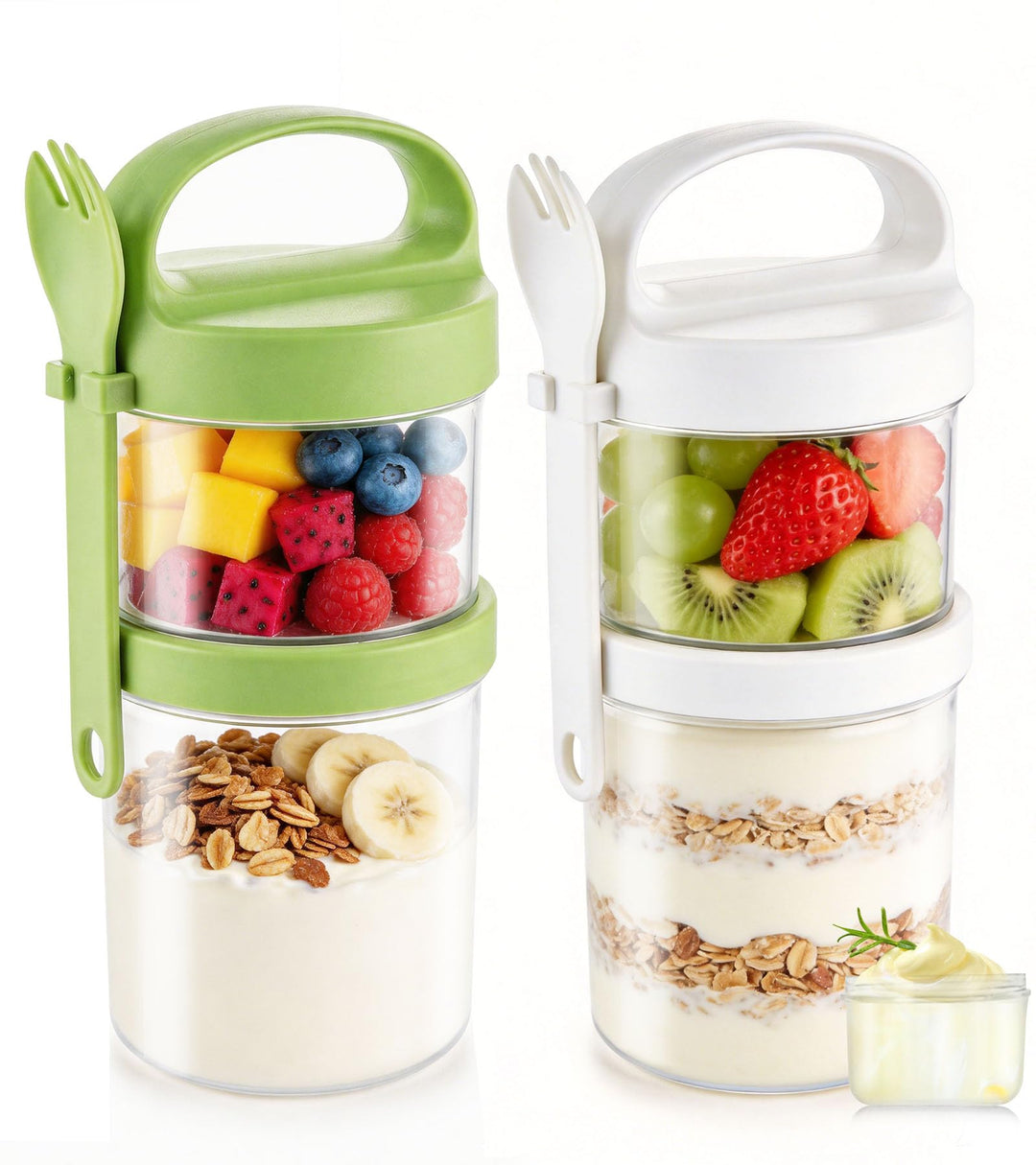 Ugotit Müslibecher to Go, Joghurtbecher to Go mit Löffel & kleinem Sossenbecher, 360ml+560ml Müsli t