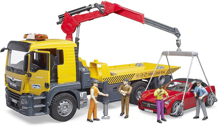 bruder 03750 - Man TGS Abschlepp-LKW mit Roadster, Light & Sound Modul - 1:16 Abschlepper Abschleppw