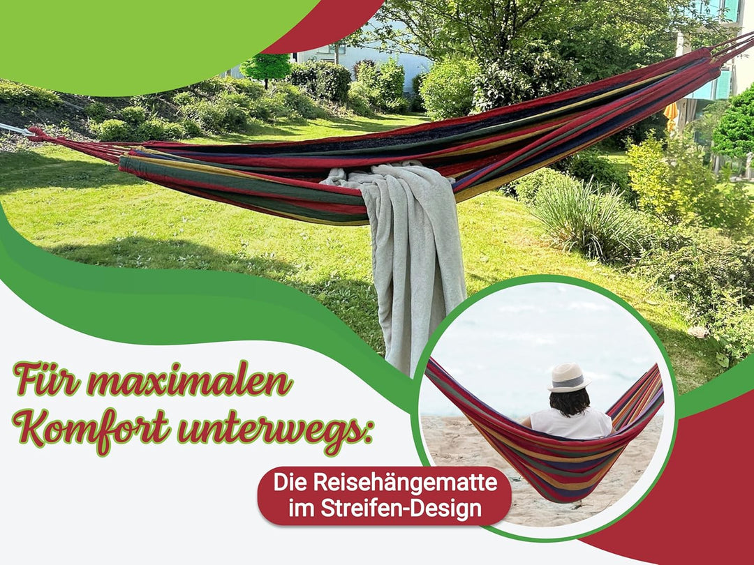 ZOLLNER Hängematte 210x150 cm - für eine Person - aus Mischgewebe - mit praktischer Tragetasche - sc