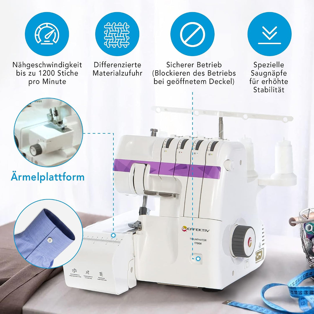 Triumphator 1700X Overlocker, Overlock-Nähmaschine, 3/4 Faden mit Differential, Vollmetallgestell, 1