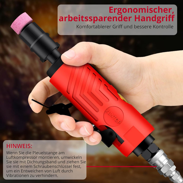 XUNTOP Pneumatischer Geradschleifer Druckluft Stabschleifer Set 25000 U/min mit leerer Ölflasche und