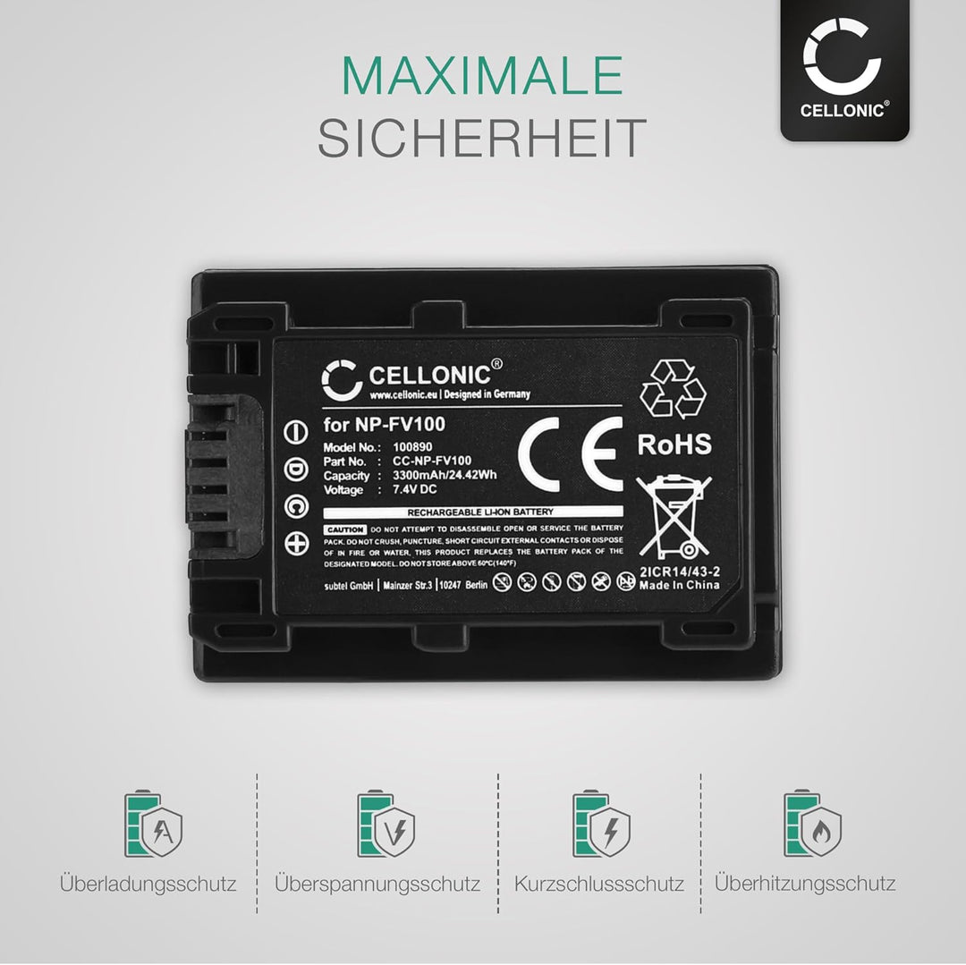 CELLONIC® Kamera Ersatzakku NP-FV100 -FV30 -FV70 für Sony HDR-CX625, HDR-CX730 HDR-CX250, FDR-AX53 -