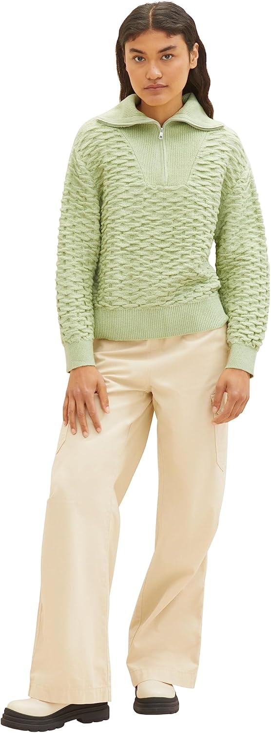 TOM TAILOR Denim Damen Basic Troyer Pullover S 32256 - Dusty Pear Green, S 32256 - Dusty Pear Green