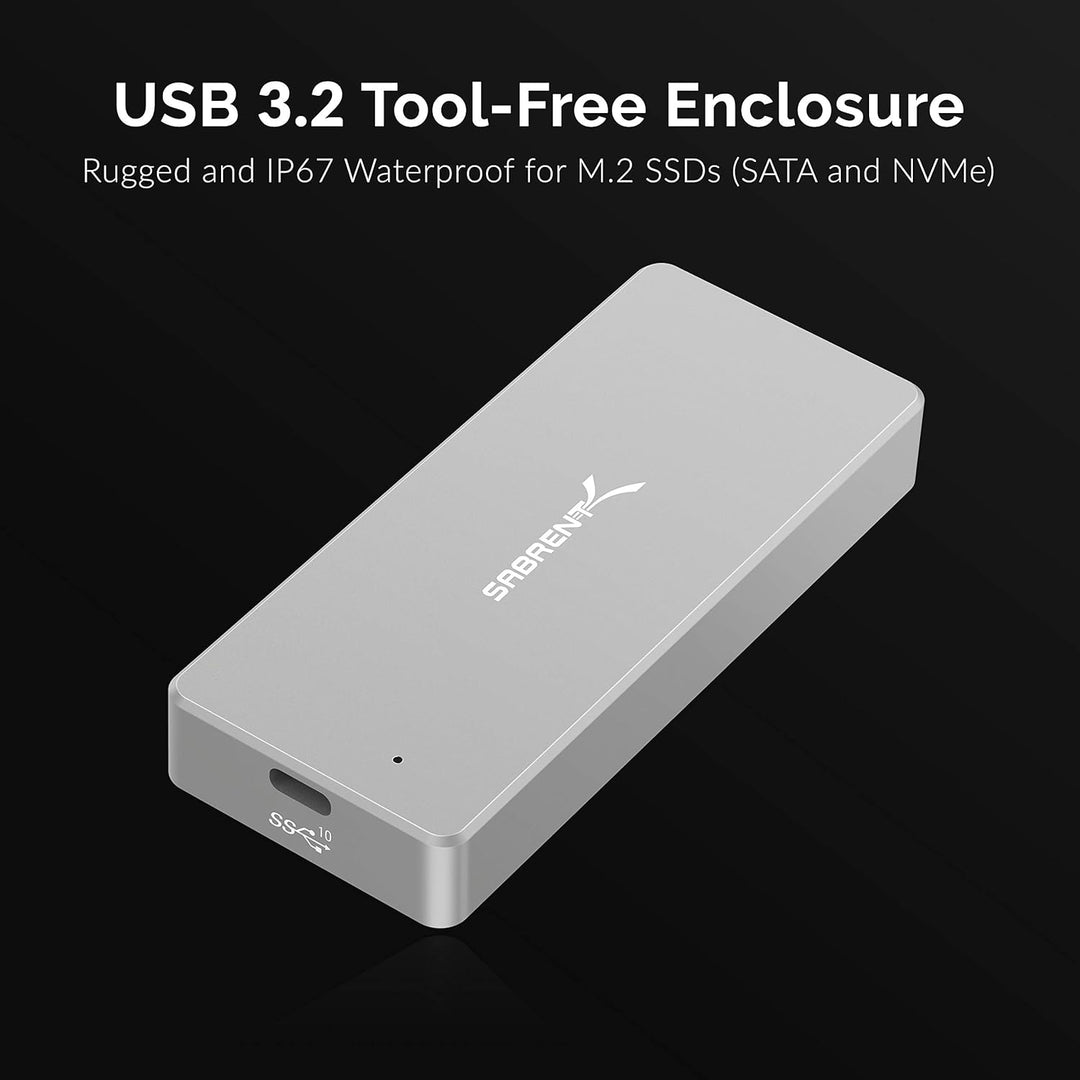 SABRENT NVMe Gehäuse, m2 SSD Adapter 10Gbps (M-Key) Robustes wasserdichtes [IP67], Werkzeuglos (EC-W