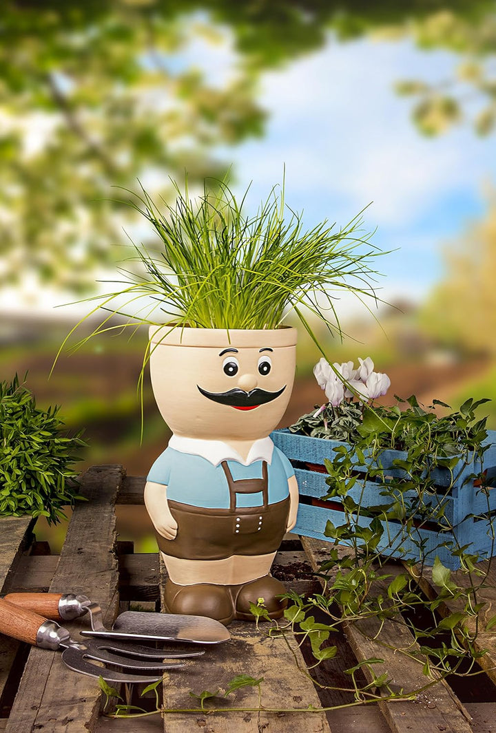 colourliving 2 Stück Blumentopf Figur Resi und Sepp aus Keramik Kräutertopf Übertopf für Blumen Pfla