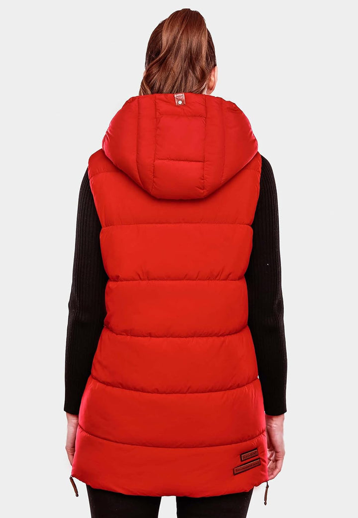Navahoo warme Damen Winter Steppweste lang mit Kapuze Madilynaa XS-XXL XS Rot, XS Rot