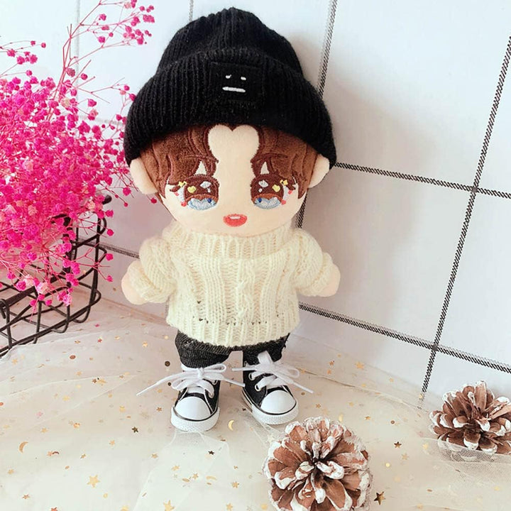 niannyyhouse 20cm Plüsch Puppe Kleidung Quadrat Gesicht Hut Pullover Jeans 8in Stuffed Doll Dressup