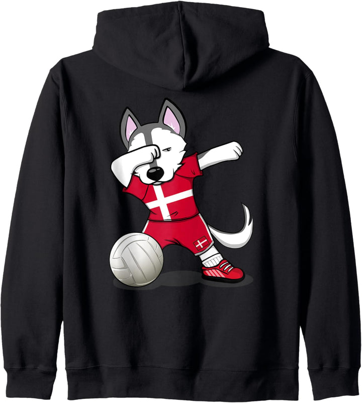 Dabbing Husky Hund Dänemark Volleyball Dänische Flagge Sport Kapuzenjacke