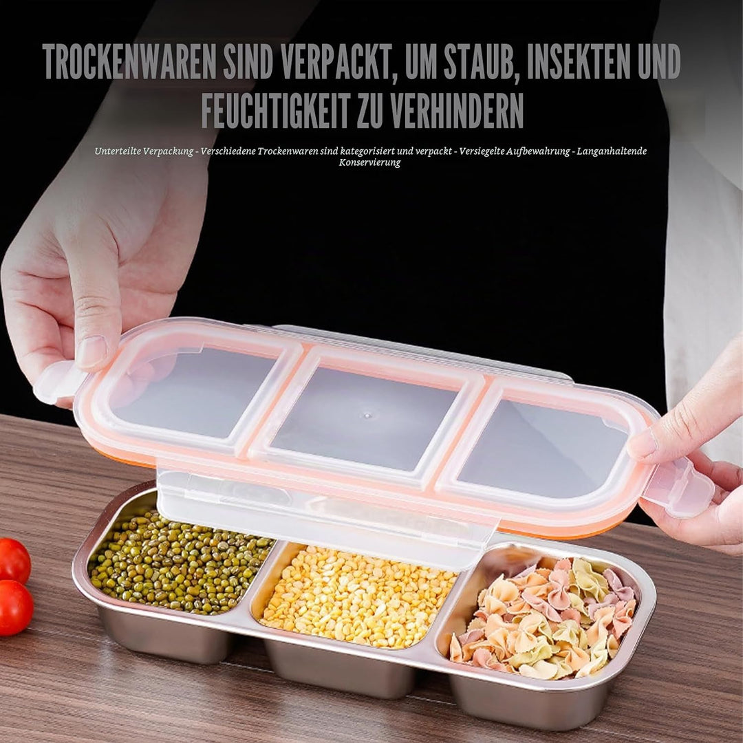 Snackbox Edelstahl 2 Stück mit 3 Fächern 600ml – Auslaufsichere Bento Box Metall mit Deckel, Brotdos