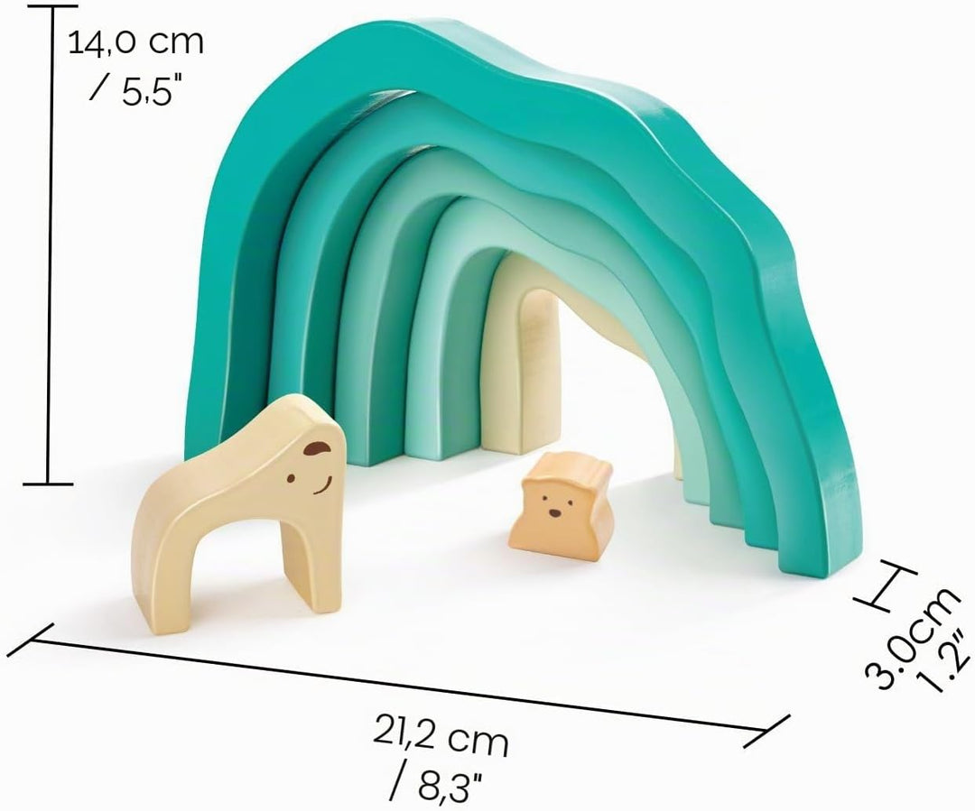 Hape Stapelblöcke Eisbären in der Arktis - Bogen aus Holz, Montessori Motorikspielzeug, buntes Holzb