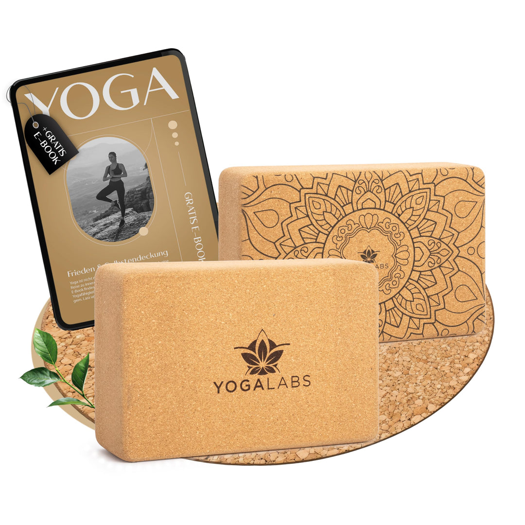 YOGALABS® Premium Yoga Block Set (22,5x15,0x7,5) aus nachhaltigem Natur-Kork hautfreundlich - Yogabl