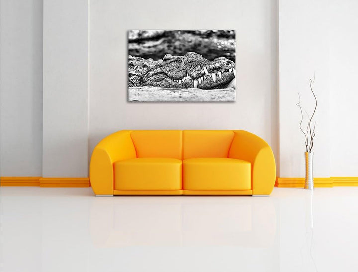 Pixxprint gigantisches Krokodil / 100x70cm Leinwandbild bespannt auf Holzrahmen/Wandbild Kunstdruck