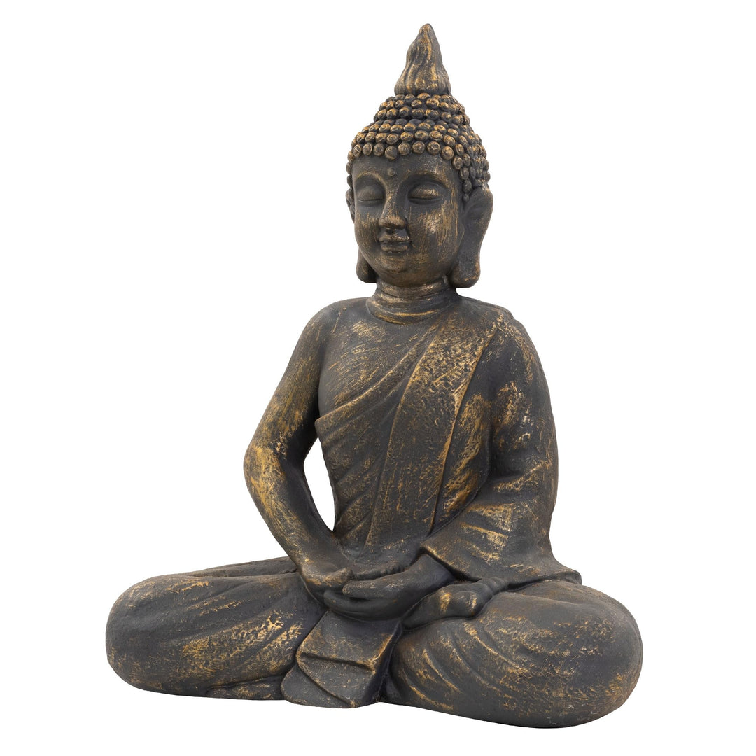 ECD Germany Buddha Figur sitzend, 48cm hoch, aus wetterfestem Polyresin, Bronze, Feng Shui, Buddha S