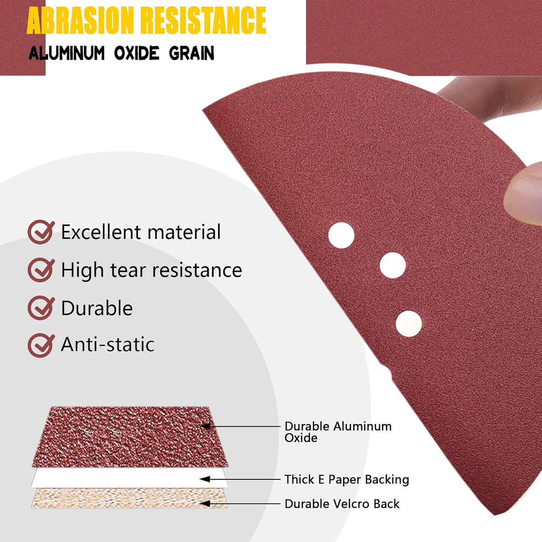 Schleifpapier 225mm Klett, 30 Stück Schleifscheiben 225mm P120 Körnung 10 Loch in Rot für Trockenbau