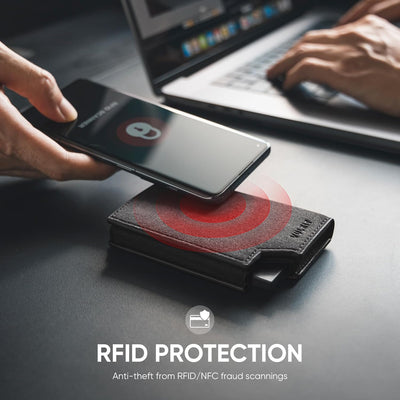 VULKIT Kreditkartenetui RFID Blockierendes Pop Up Kartenetui aus Leder für Männer und Frauen, mit Ge