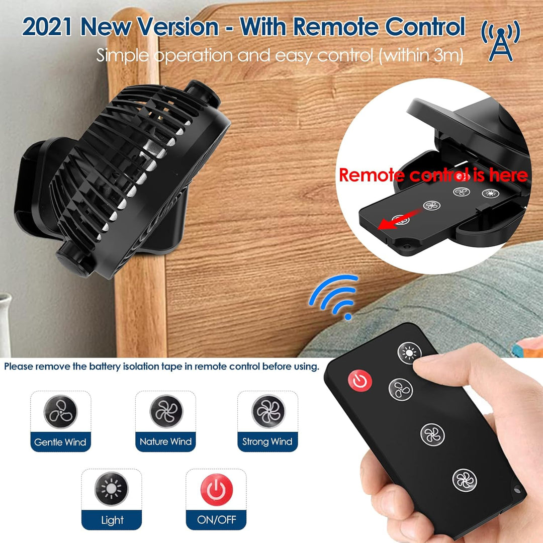 Simpeak 8000mAh Camping Ventilator Tischventilator, Mini USB Ventilator leise, Clip Fan mit Fernbedi