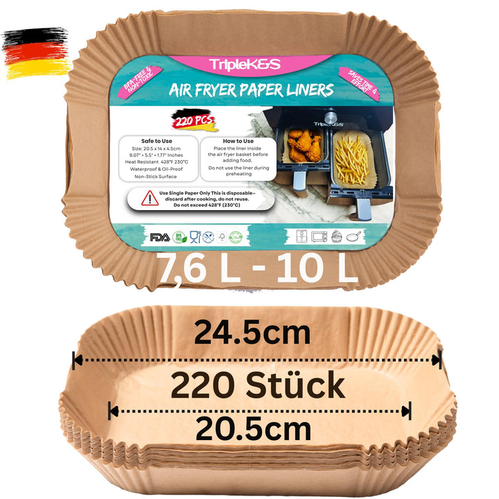 Triple K&S Airfryer Backpapier Philips 240 Stück, 20,5 x 14 cm – Kompatibel mit Ninja AF300EU, AF400