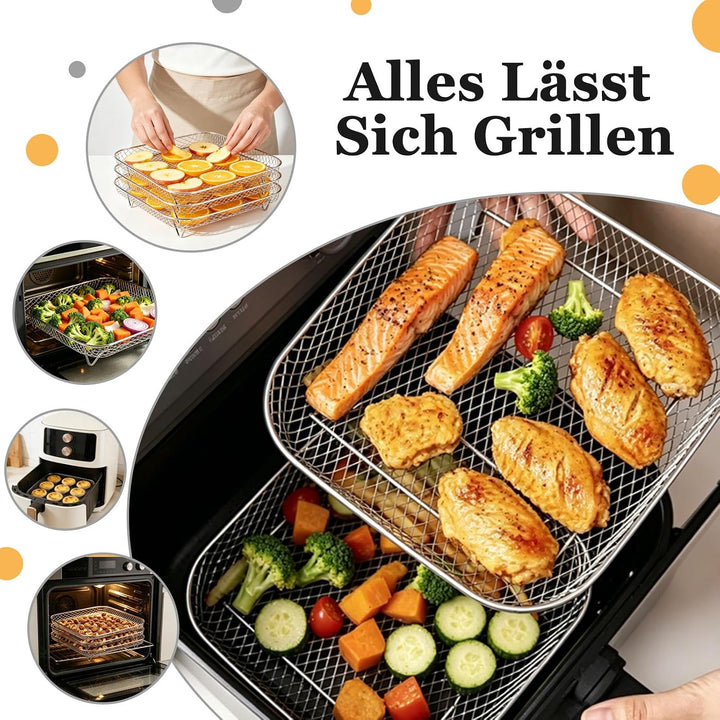 Airfryer Heissluftfritteuse Stapelbare Körbe, Edelstahl Air Fryer Korb Tray, Quadratisch Edelstahl G