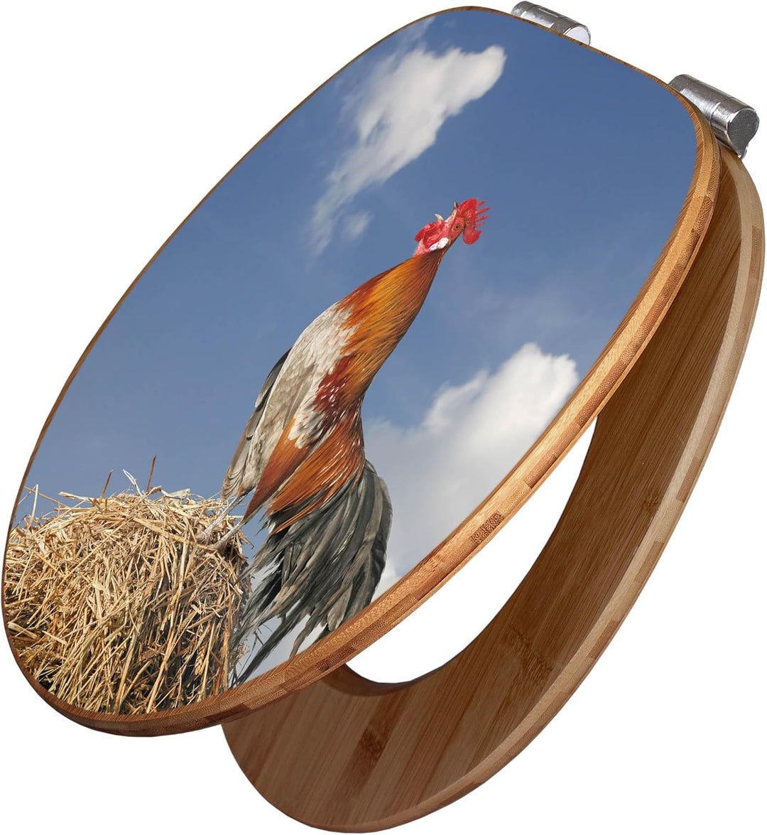 banjado® Design WC Sitz Bambus Absenkautomatik mit Motiv Hahn/Toilettendeckel mit Absenkautomatik Ho