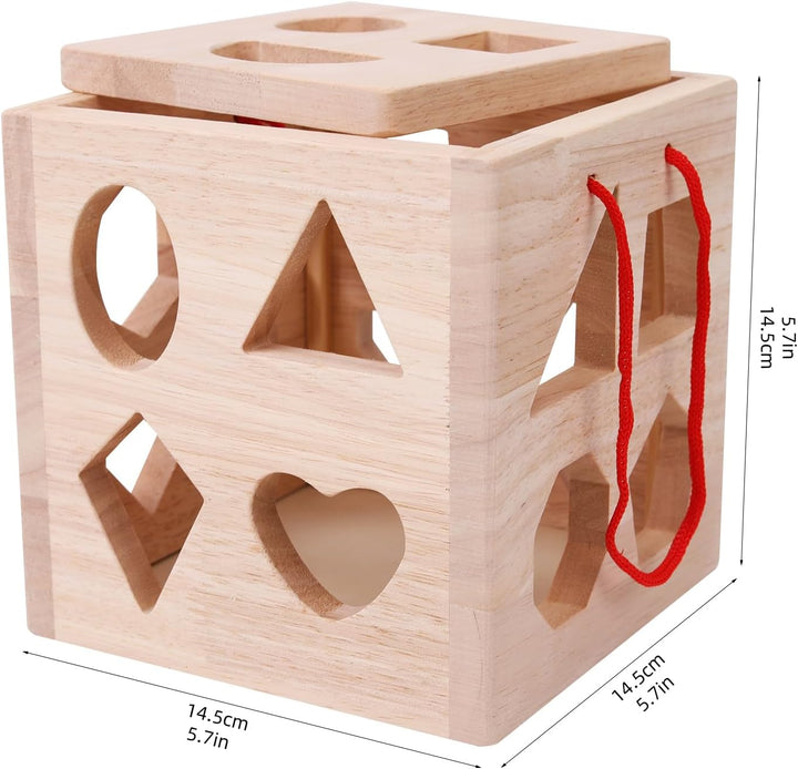 Shape Sorter Spielzeug mit 19 Shape Blocks, Shape Sorting Cube Toy Box klassisches Holzspielzeug für