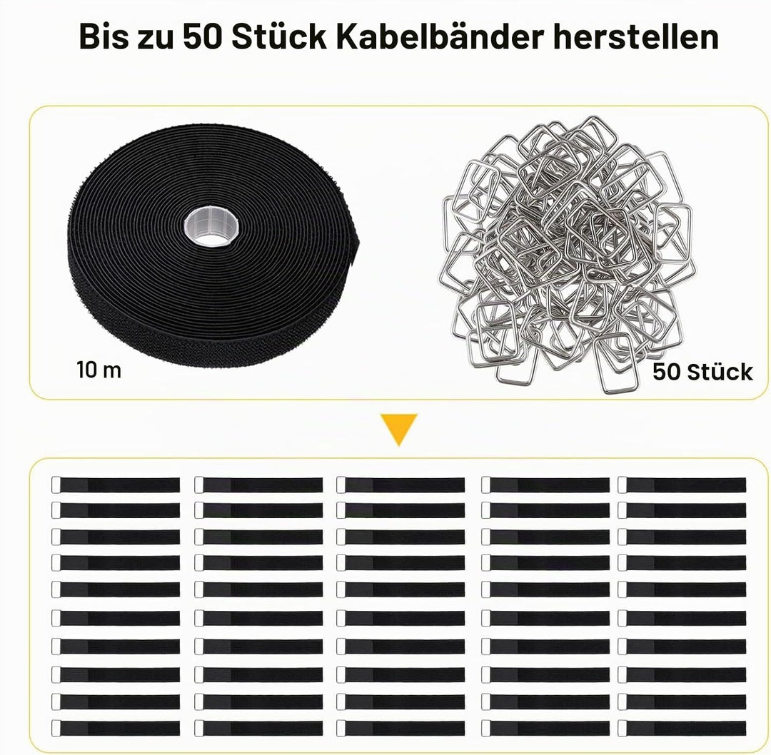 YMCRLUX 10m Klettband mit 50 Metallschnalle, Frei Zuschneidbar Klettverschluss Band - 2.5cm Breit, W