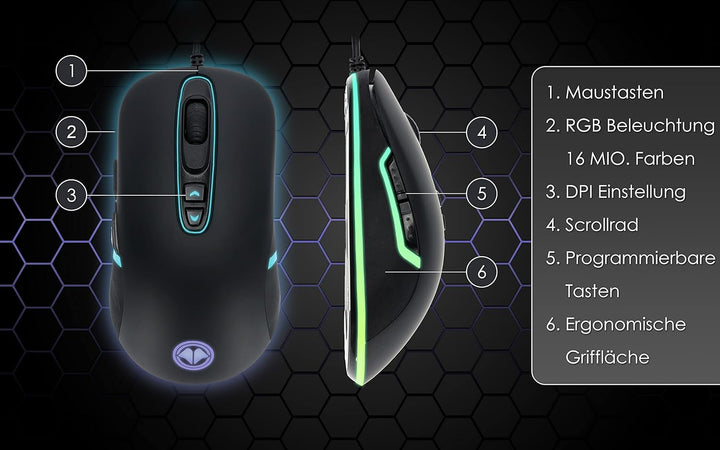 MILLENIUM Gaming Maus in Schwarz mit RGB LED - High Performance USB Gaming Mouse für Hobby-Gamer und