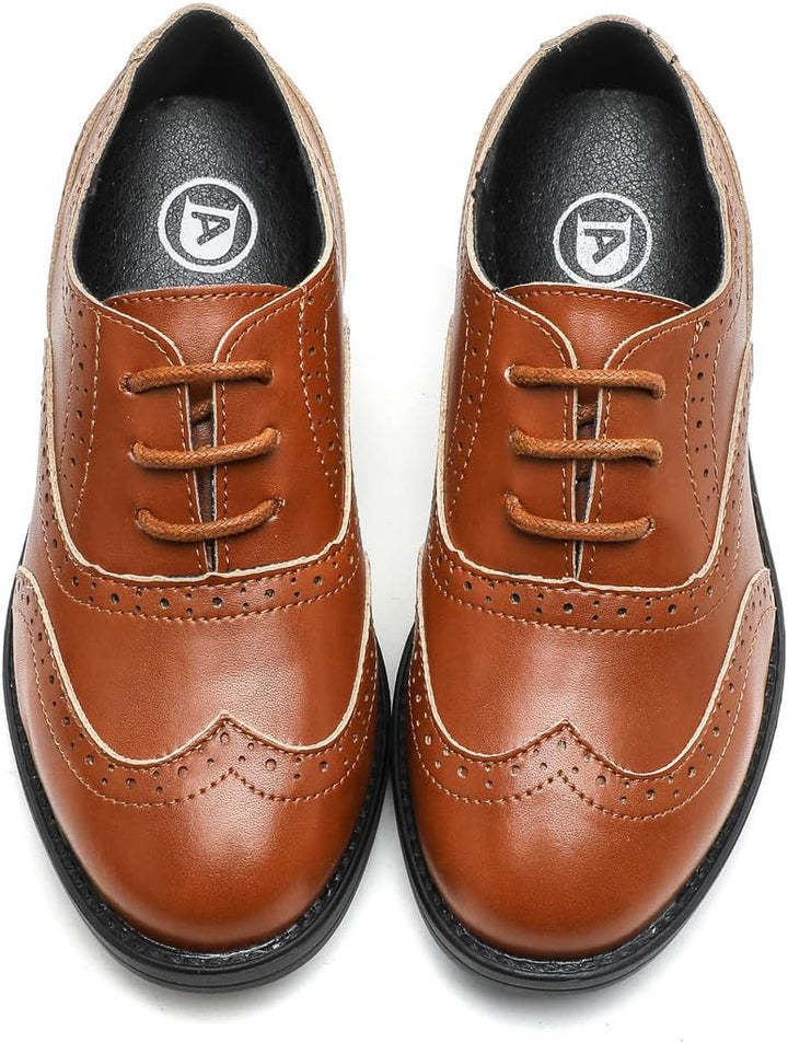 PPXID Jungen Schnürhalbschuhe Schule Oxfords Uniform Hochzeit Anzugschuhe 30 EU Dunkelbraun, 30 EU D