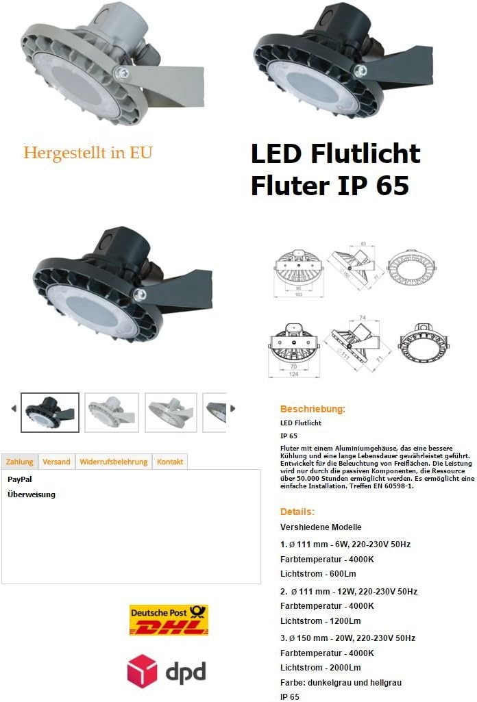 LED Flutlicht Laterne Fluter Lampen Leuchte LED NEU Lampe Beleuchtung IP 65 (Dunkelgrau 111 mm 6W),