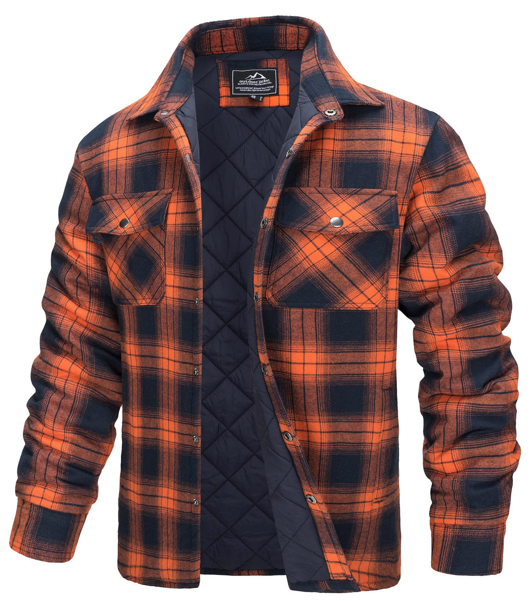 TACVASEN Herren Karierte Hemdjacke Flanellhemd Holzfällerhemd Thermohemd Jacke S Orange, S Orange