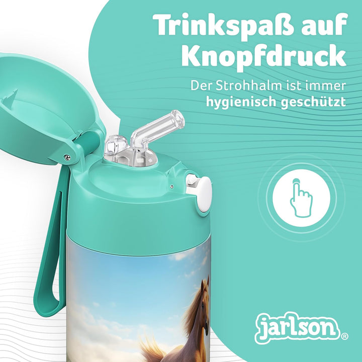 Jarlson® Trinkflasche Kinder Edelstahl Charli [MIT STROHHALM] - Thermosflasche Auslaufsicher - Therm