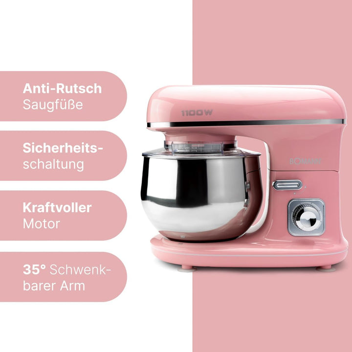 Bomann® Retro Küchenmaschine zum backen | Knetmaschine 5L mit starkem 1100W Motor | Teigmaschine ink