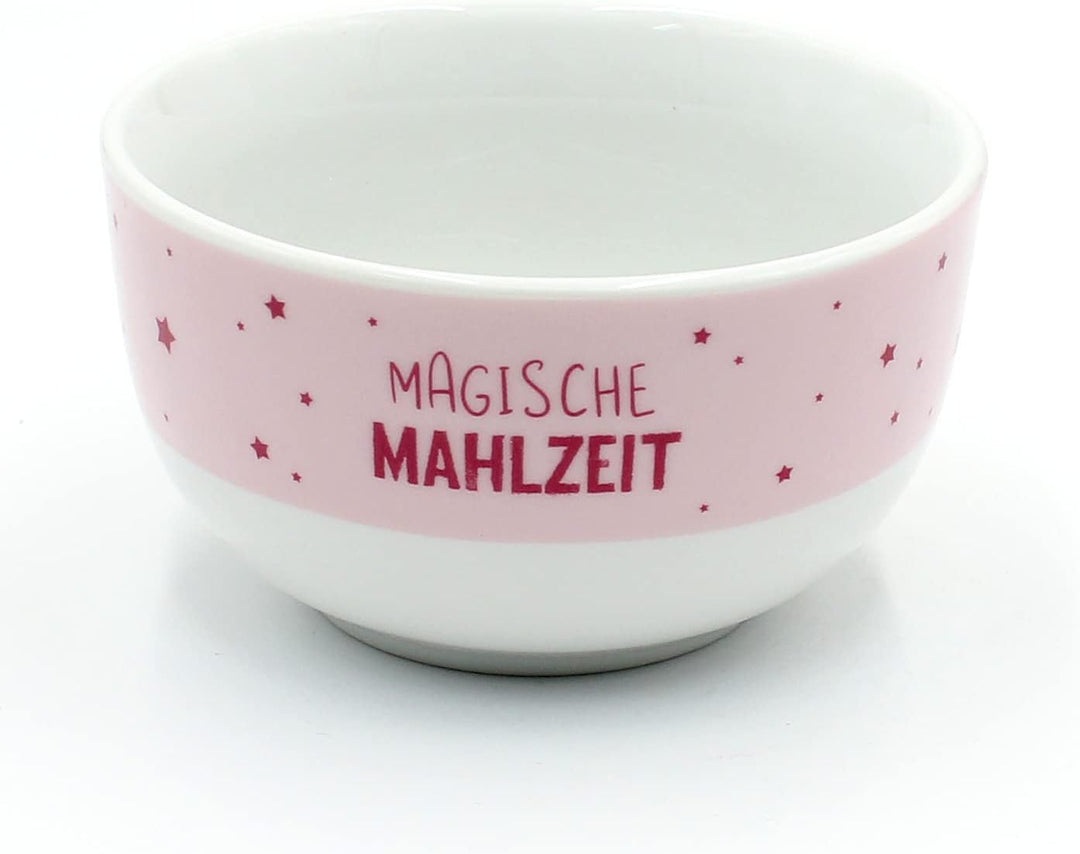 Dekohelden24 Porzellan Kinder-Schälchen - Müslischale - Obstschale - Einhorn mit Spruch - Magische M
