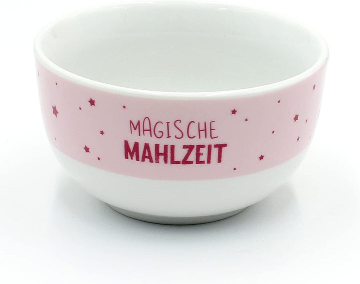 Dekohelden24 Porzellan Kinder-Schälchen - Müslischale - Obstschale - Einhorn mit Spruch - Magische M