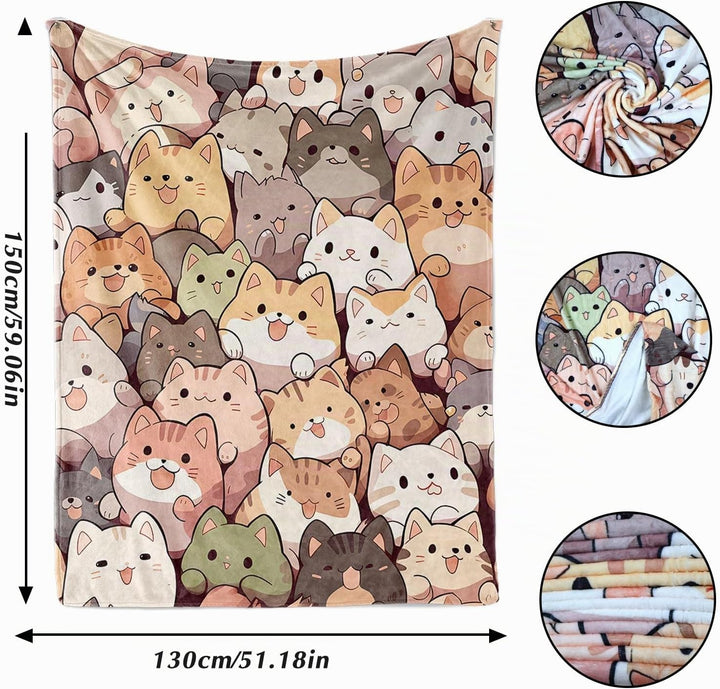 Katzemotiv Kuscheldecke 130x150cm, Süsse Tiermotiv Weich Bequem Kunstfell Decke, Kuscheldecken für H