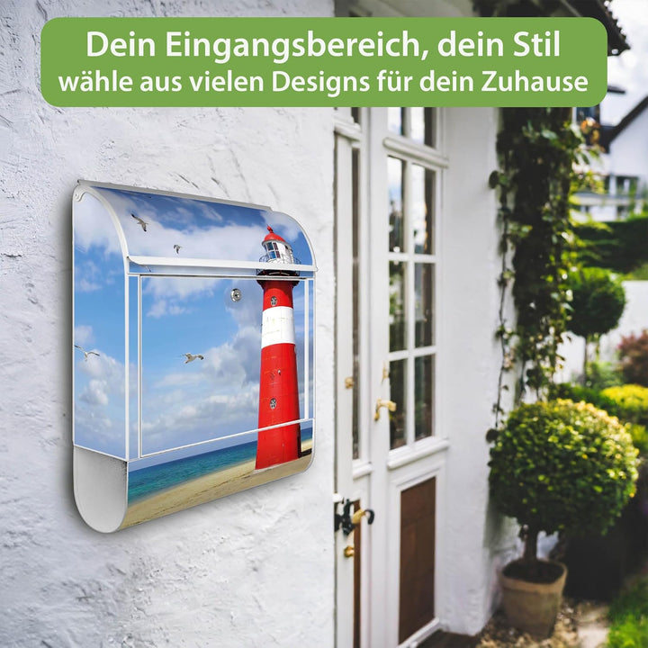 banjado Design Briefkasten 38,5x46,5x13cm & 2 Schlüssel - Briefkasten Stahl Weiss mit Zeitungsfach p