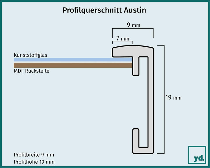 yd. Your Decoration - Bilderrahmen 75x100 cm - Schwarz Hochglanz - Bilderrahmen aus Aluminium mit Ac