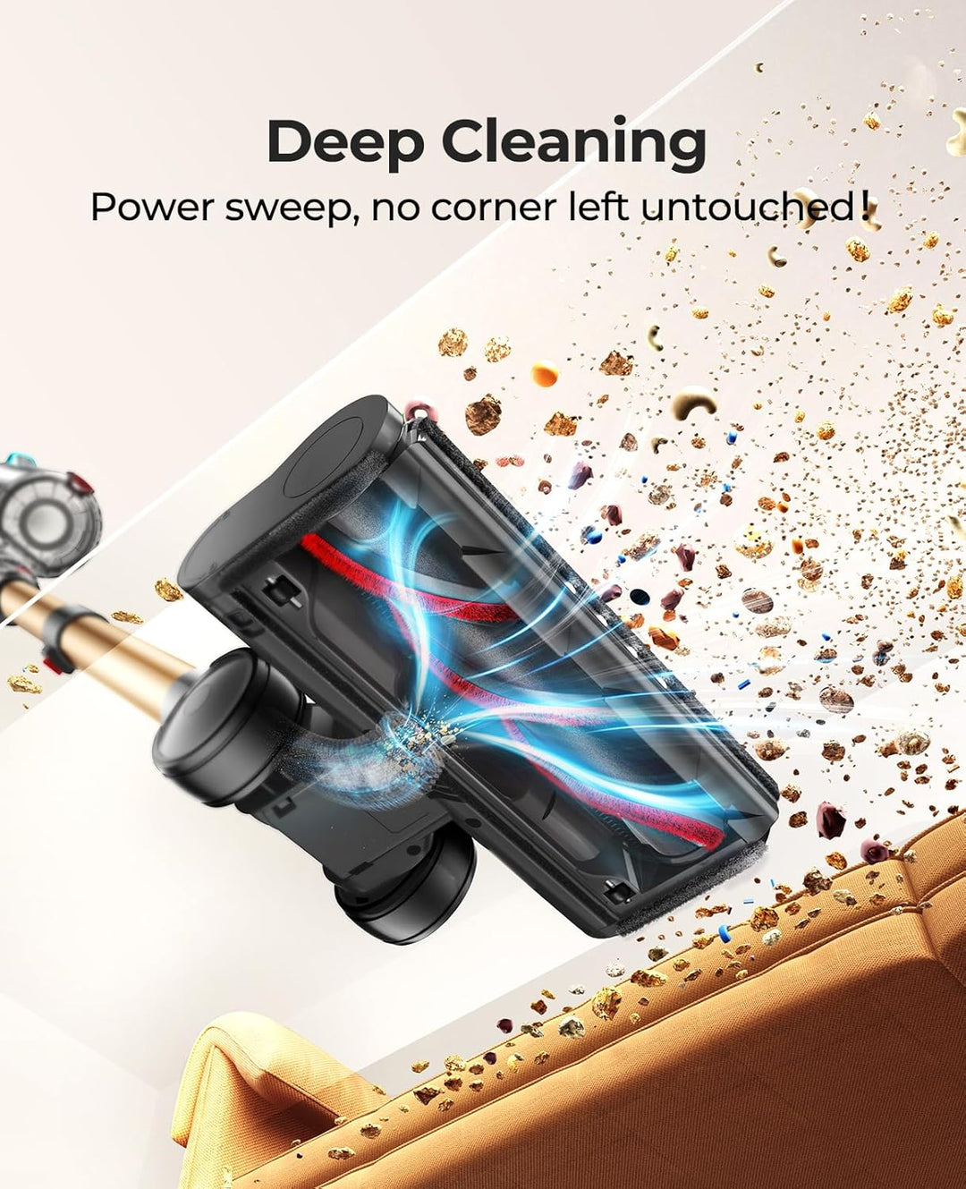 Fieety Akku Staubsauger Kabellos, 50kPa/600W Starkes Saugen, 65Min, 1.6L Beutellos - 8-in-1 Mit Anti